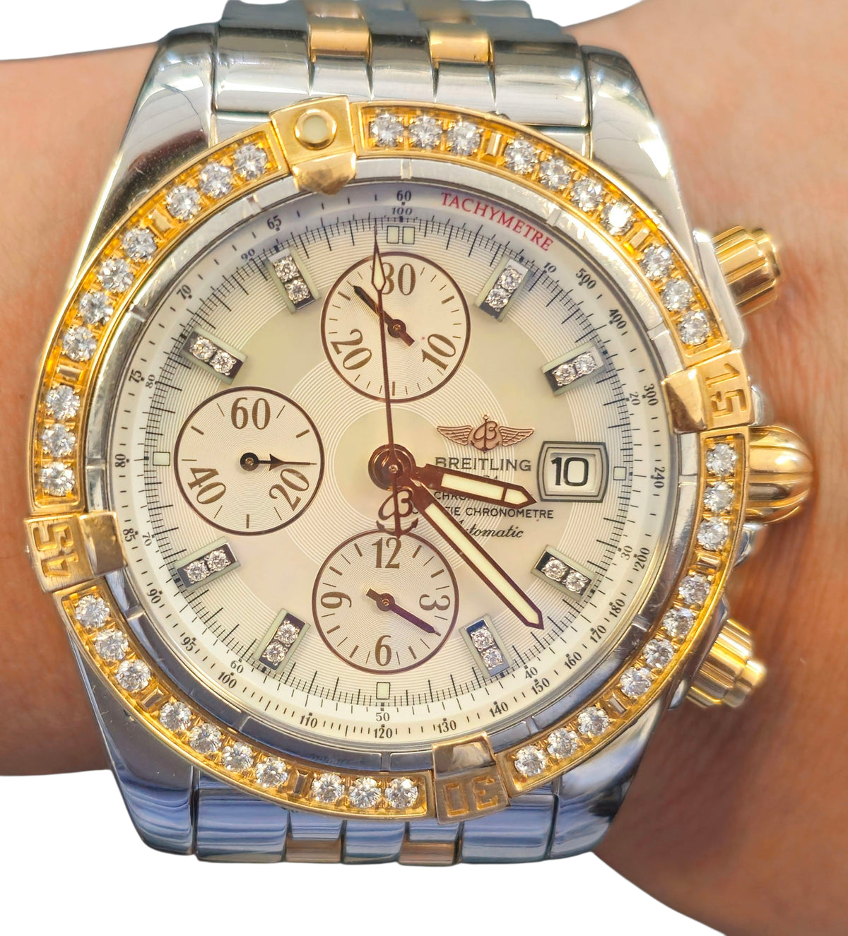 Breitling Chronomat Mother of Pearl Diamond Dial in Stainless Steel and Rose Gold