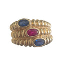 Blue Sapphire and Ruby Ring  In 14 Karat Yellow Gold