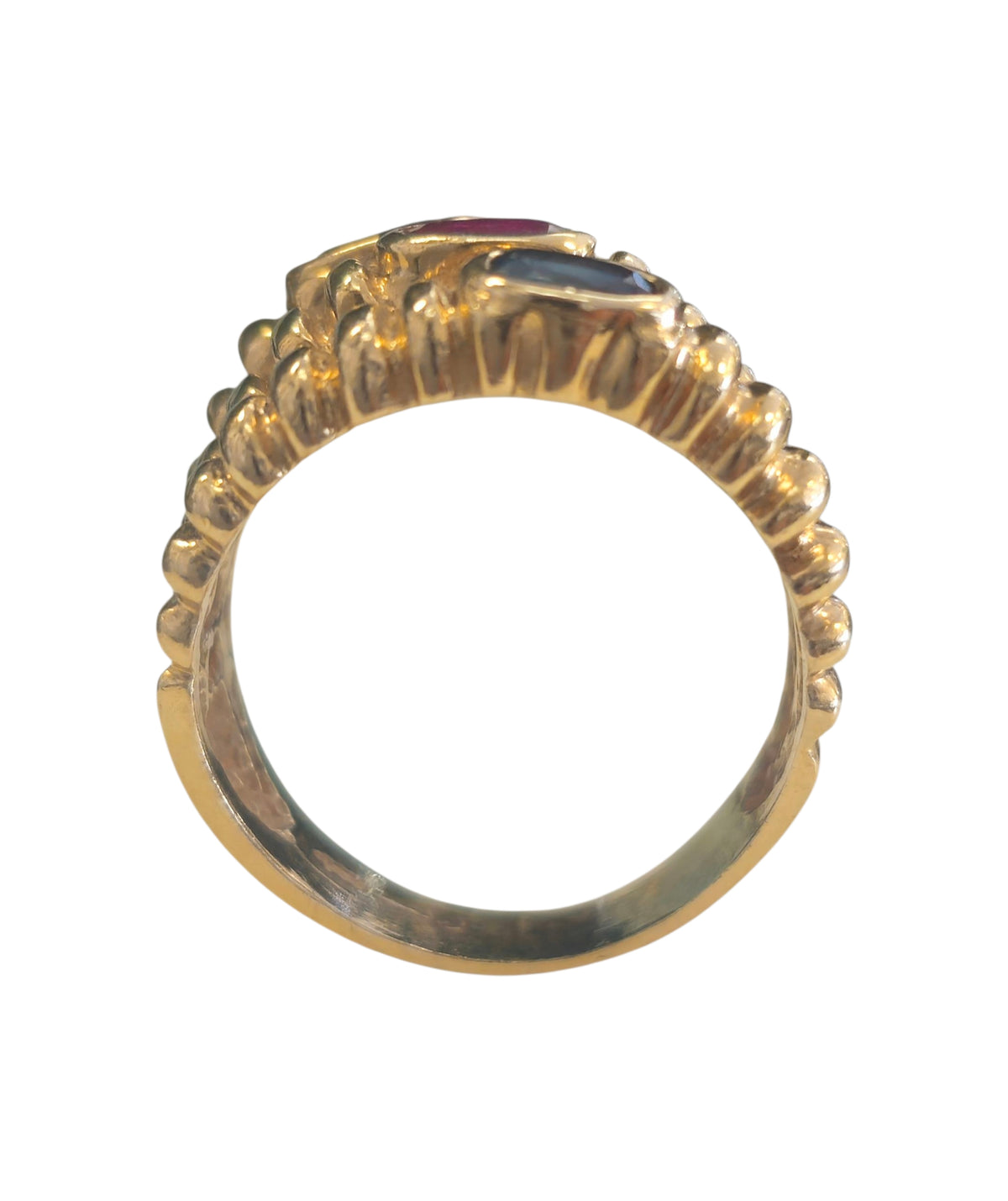 Blue Sapphire and Ruby Ring  In 14 Karat Yellow Gold