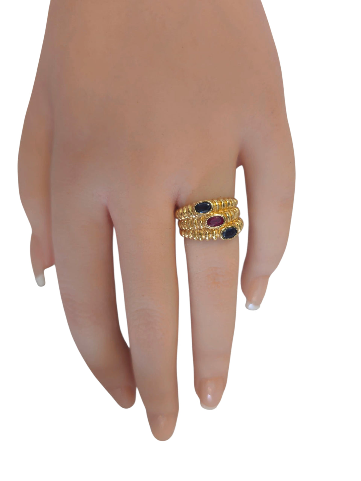 Blue Sapphire and Ruby Ring  In 14 Karat Yellow Gold