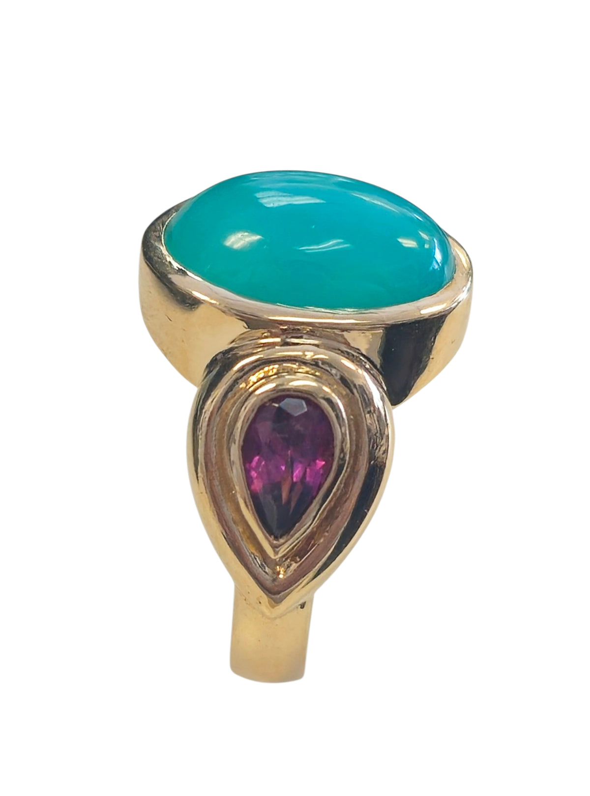 Agate and Rhodolite Garnet Ring in 14 Karat Yellow Gold