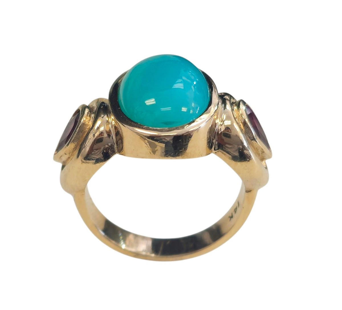 Agate and Rhodolite Garnet Ring in 14 Karat Yellow Gold