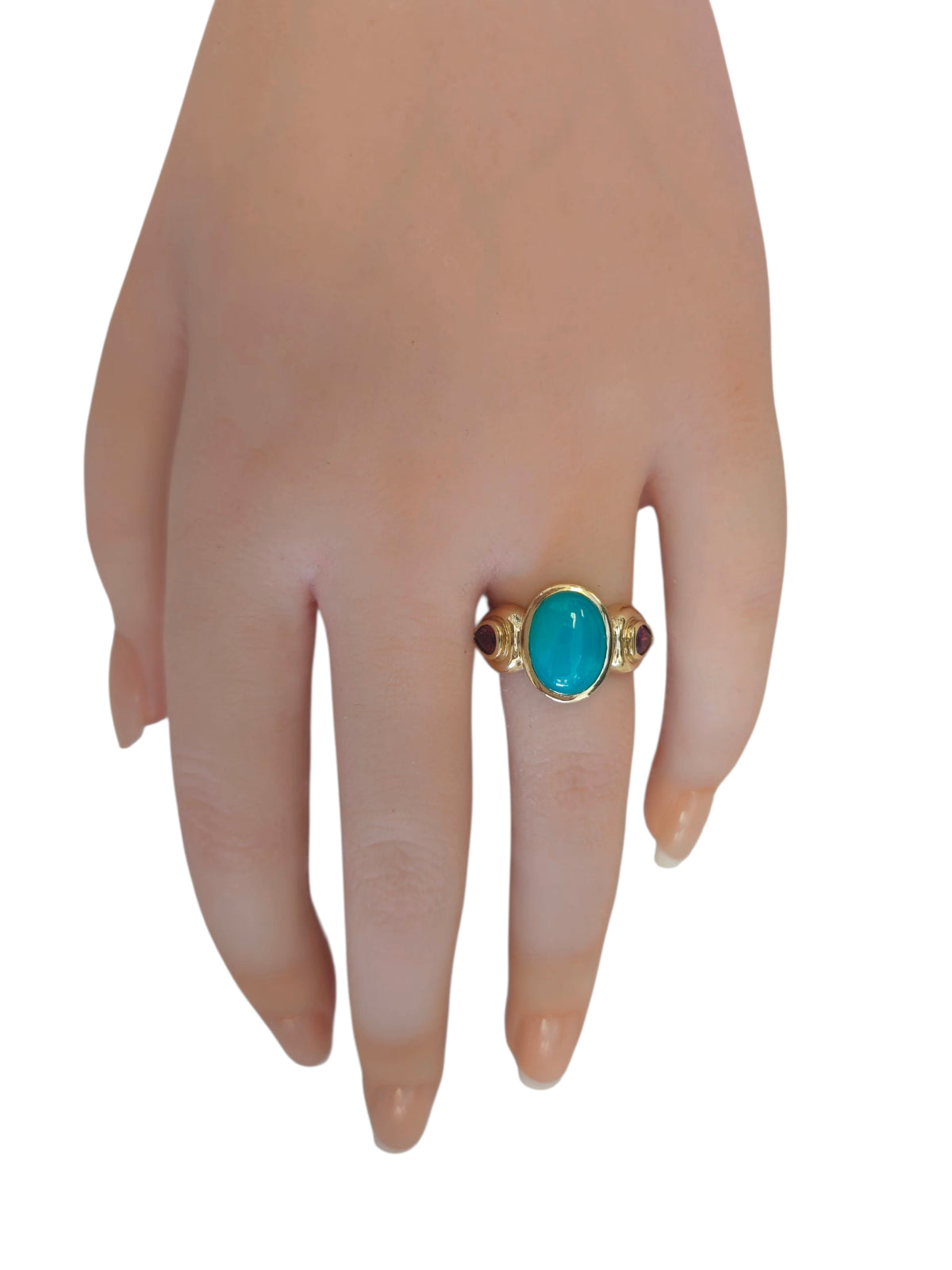 Agate and Rhodolite Garnet Ring in 14 Karat Yellow Gold