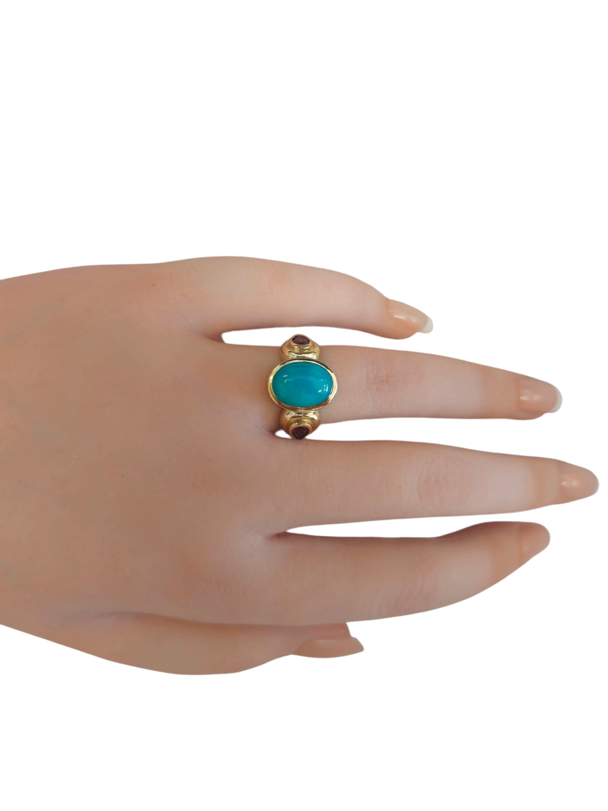 Agate and Rhodolite Garnet Ring in 14 Karat Yellow Gold