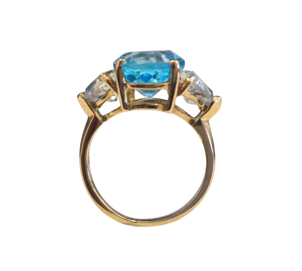Blue Topaz and White Sapphire Ring in 14 Karat Yellow Gold