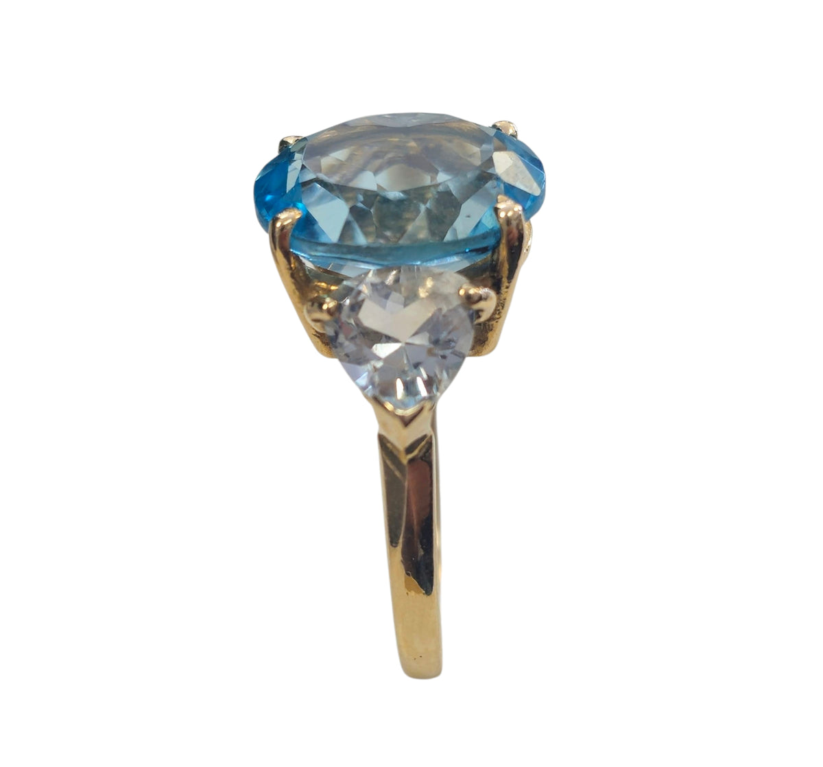 Blue Topaz and White Sapphire Ring in 14 Karat Yellow Gold