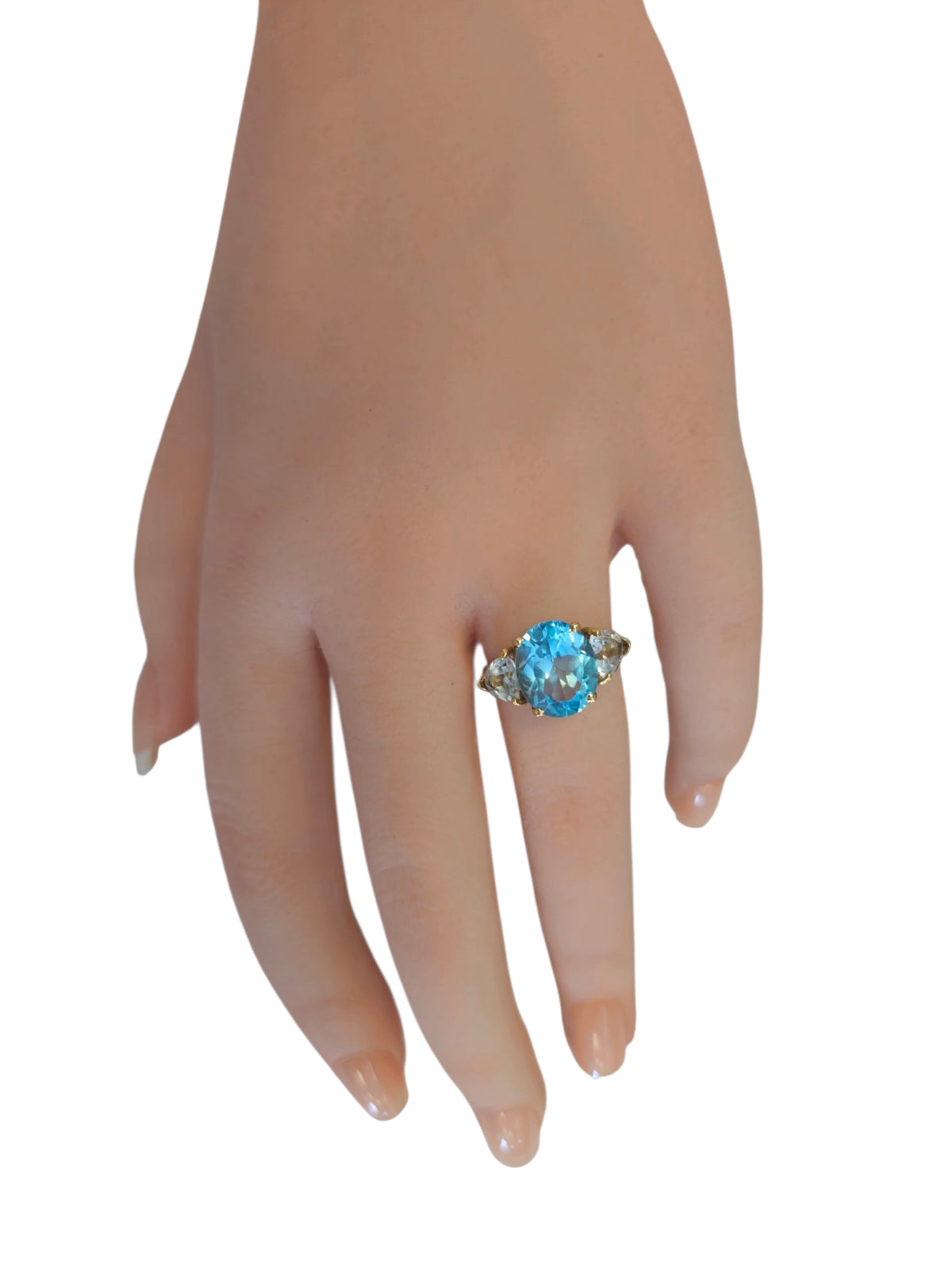 Blue Topaz and White Sapphire Ring in 14 Karat Yellow Gold