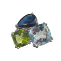 Peridot , Aquamarine, and Sapphire Ring in 18 Karat White Gold