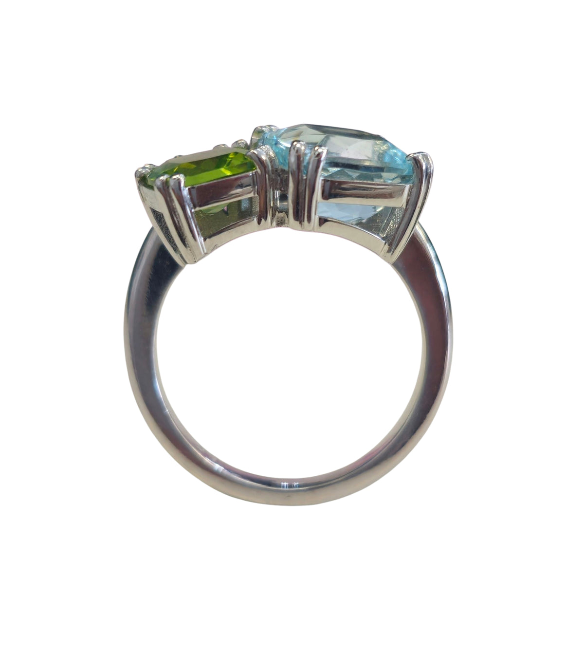 Peridot , Aquamarine, and Sapphire Ring in 18 Karat White Gold