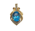 Blue Topaz Necklace Pendant with Diamond in 14 Karat Yellow Gold