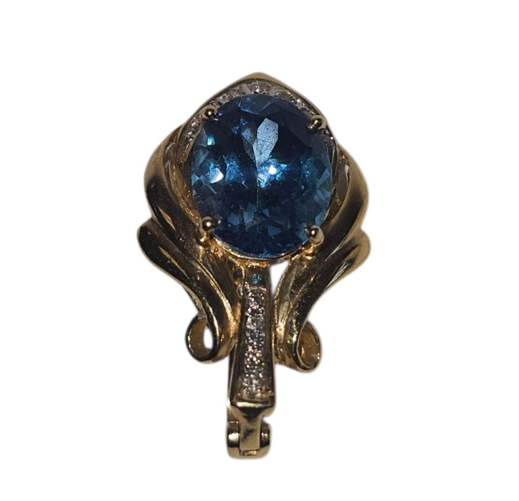 Blue Topaz Necklace Pendant with Diamond in 14 Karat Yellow Gold