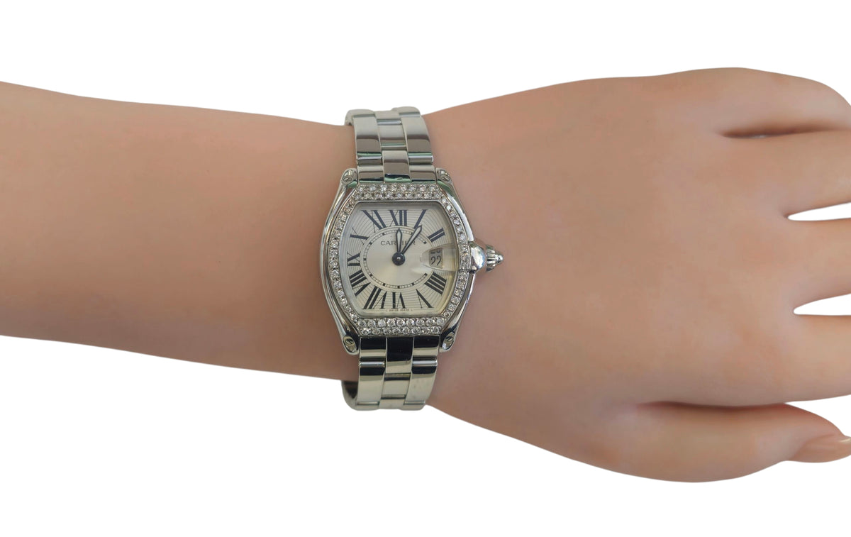 Cartier Roadster 31mm Women's Watch with Diamond Bezel in Stainless Steel