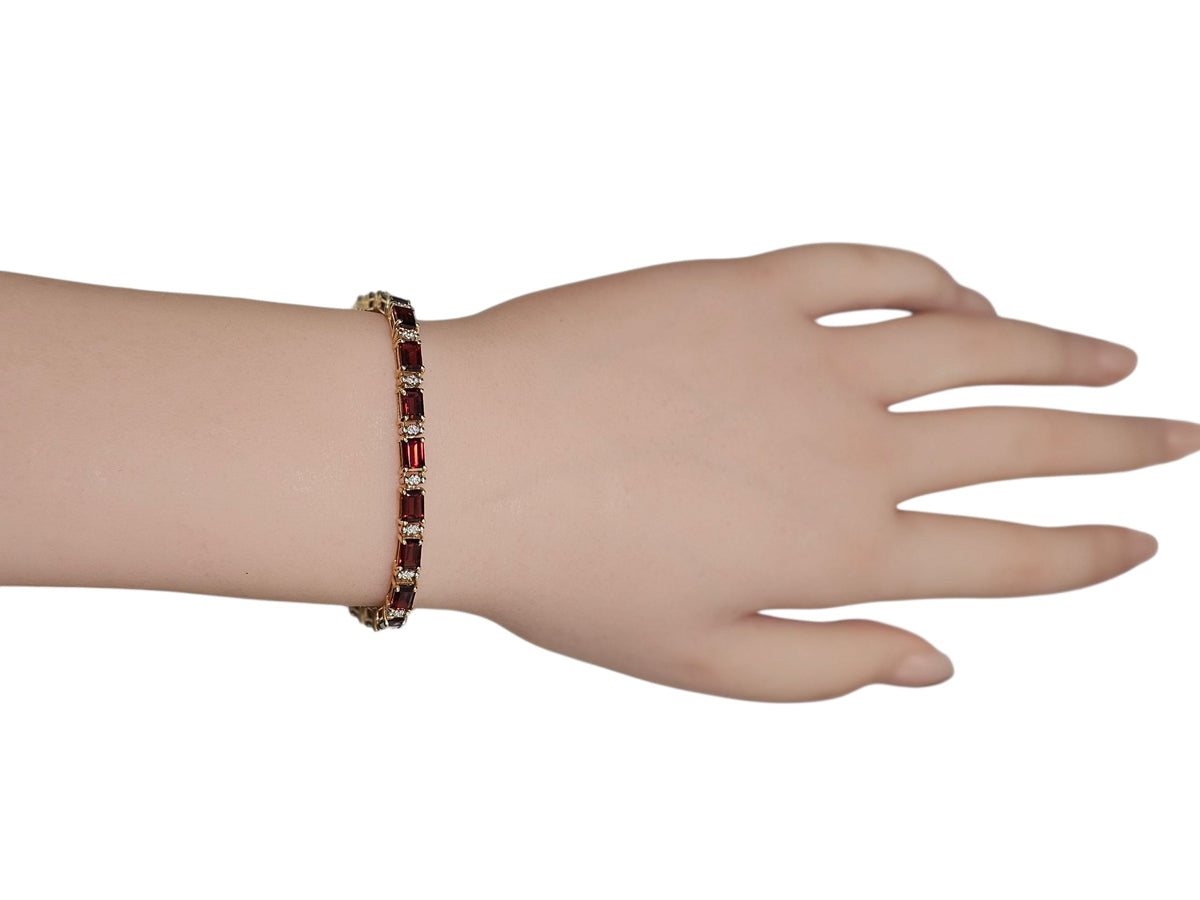 Garnet Tennis Bracelet in 10 Karat Yellow Gold