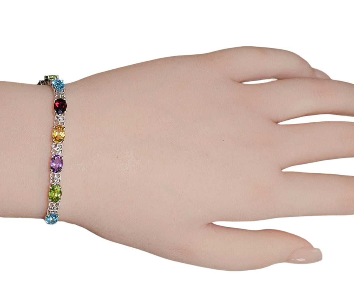 Multicolor Gemstone Bracelet in 14 Karat White Gold