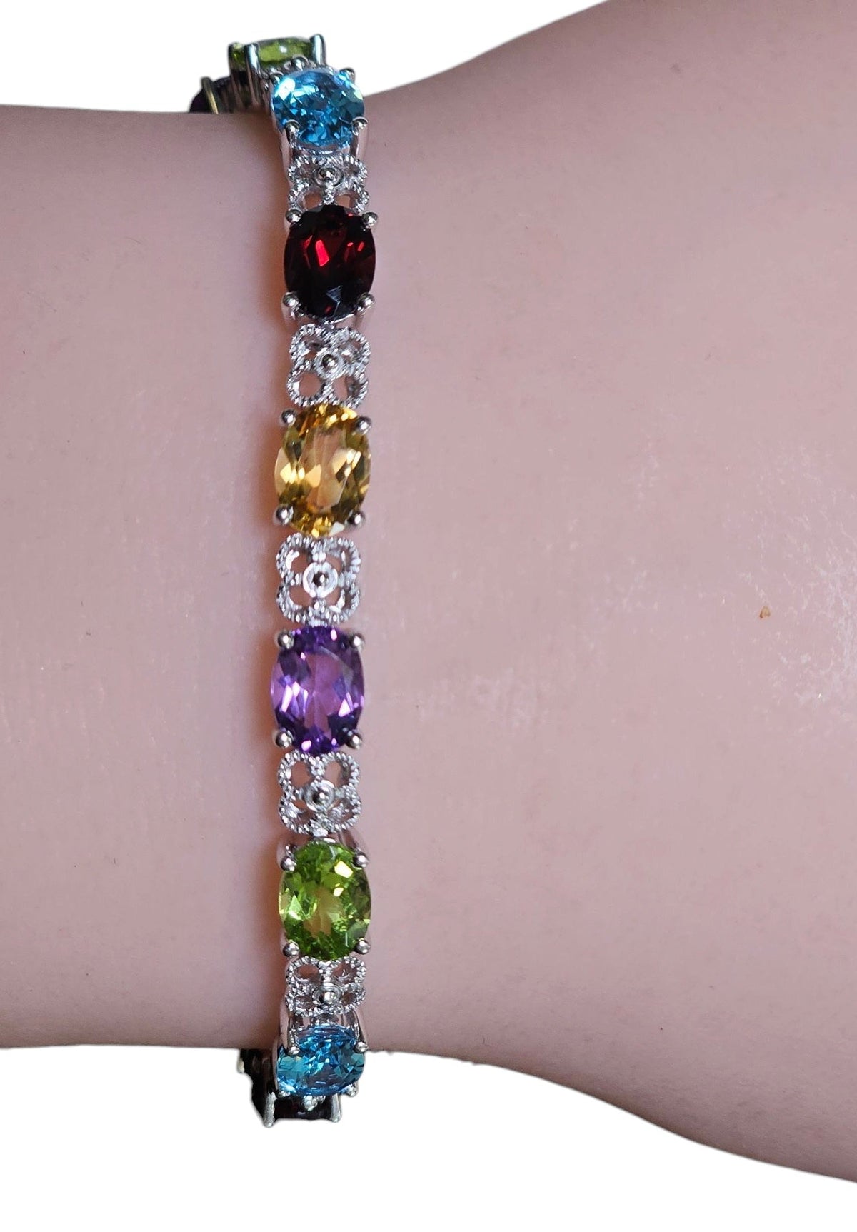 Multicolor Gemstone Bracelet in 14 Karat White Gold