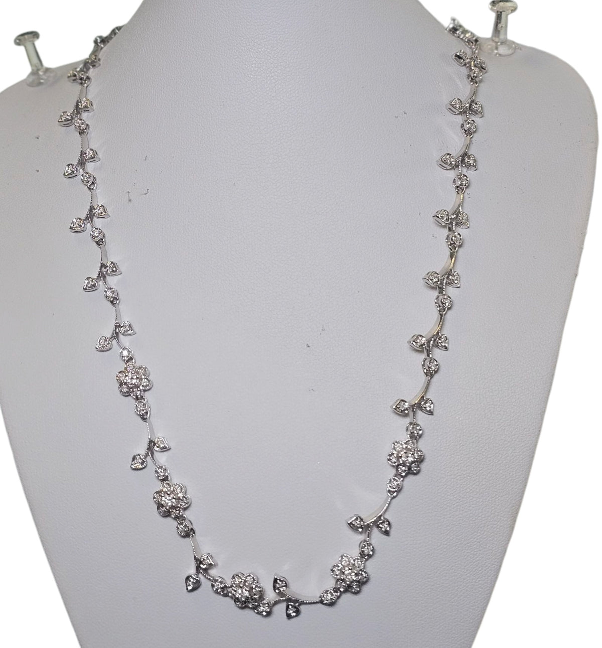 Flower and Vine Diamond Necklace In 14 Karat White Gold