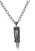 Oxidized Sterling Silver with 14 karat gold bail and Diamond Necklace