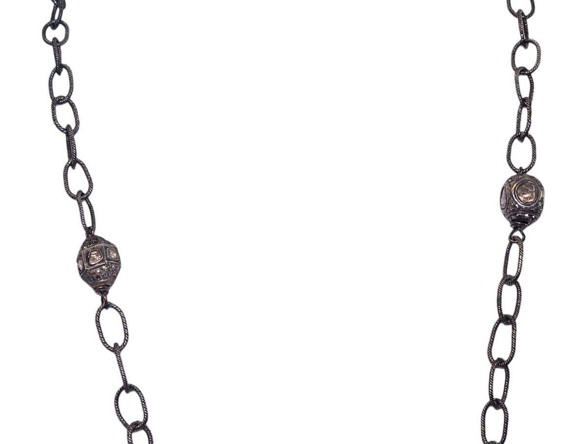 Oxidized Sterling Silver with 14 karat gold bail and Diamond Necklace