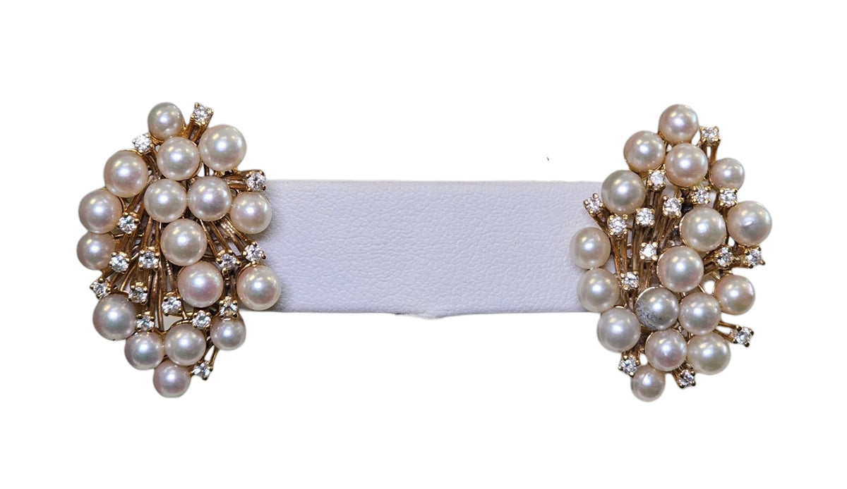 Pearl Earrings with Diamonds in 14 Karat Yellow Gold