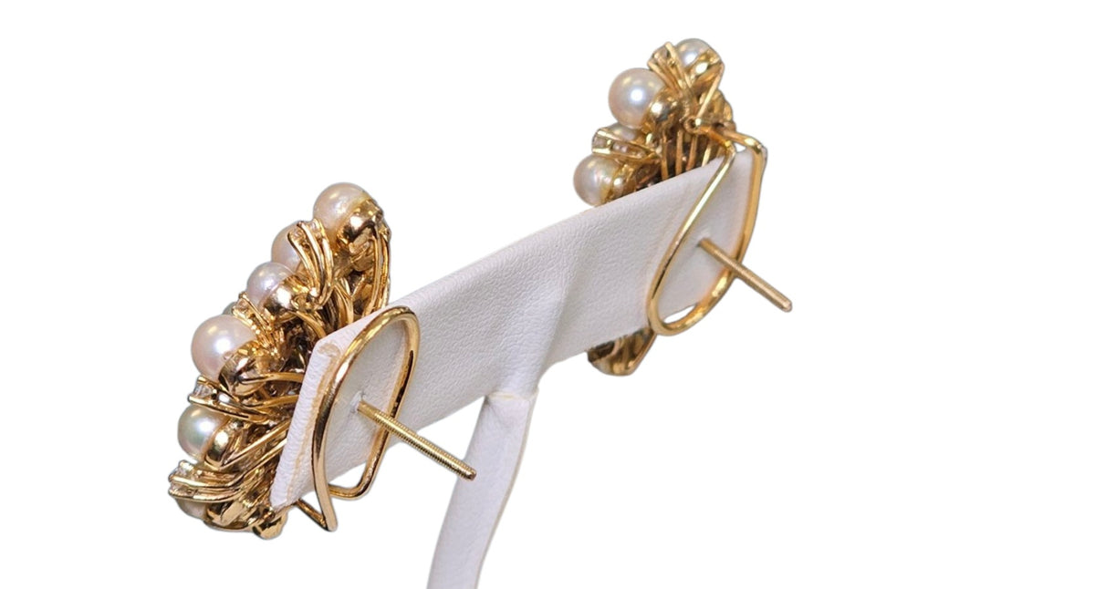Pearl Earrings with Diamonds in 14 Karat Yellow Gold