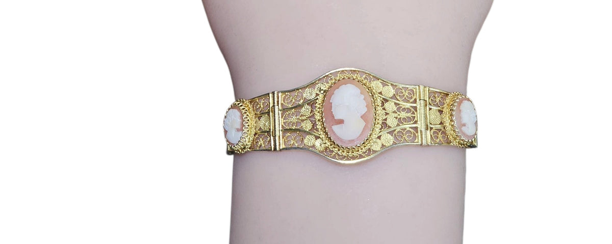 Hand Wrought Filigree Cameo Bracelet in Sterling Silver