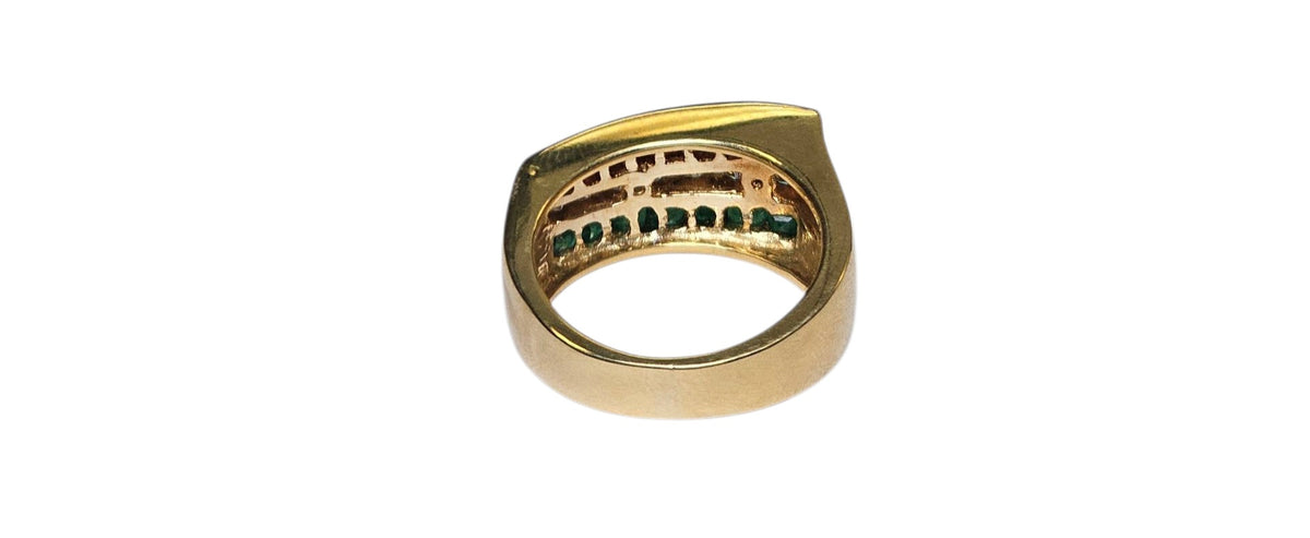Emerald, Ruby, Diamond Ring in 18 Karat Yellow Gold