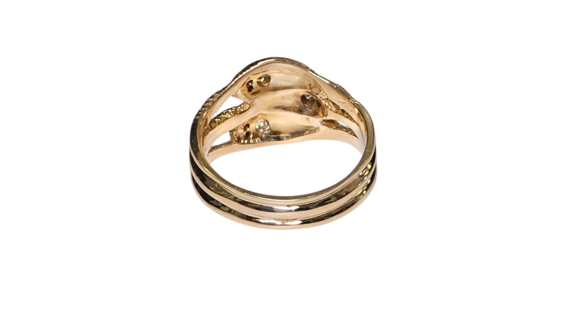 Triple Snake Band with Ruby, Emerald, Diamond Ring with 14 Karat Yellow Gold