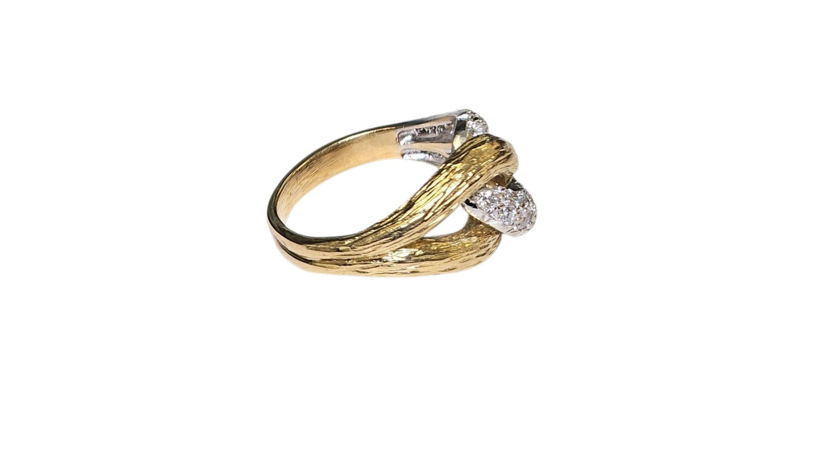 Two Tone Puffed Link Diamond Ring in  18 Karat Two Tone Gold