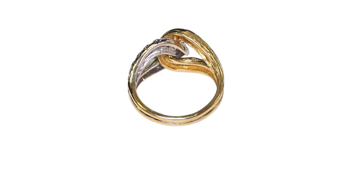 Two Tone Puffed Link Diamond Ring in  18 Karat Two Tone Gold