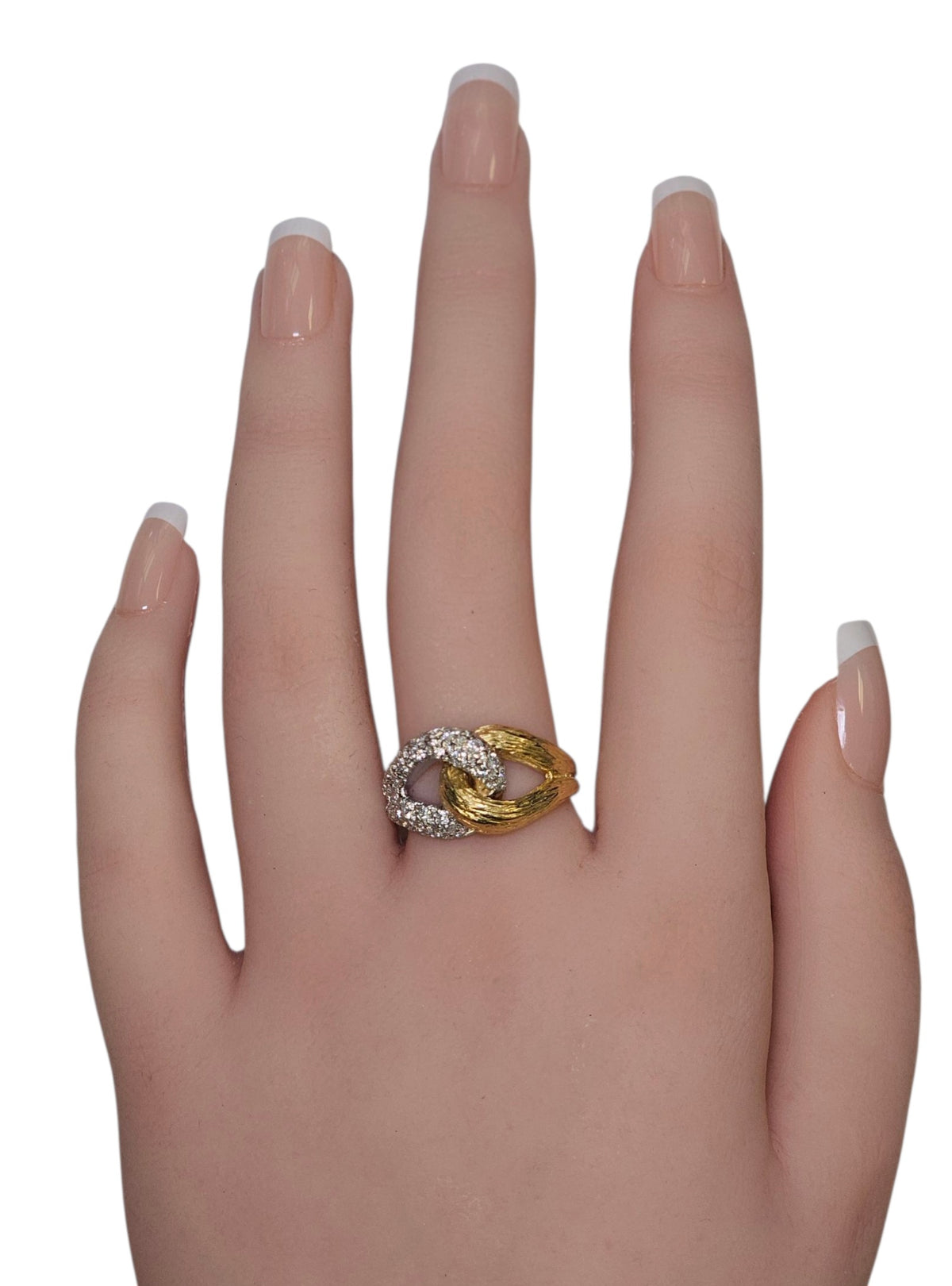 Two Tone Puffed Link Diamond Ring in  18 Karat Two Tone Gold