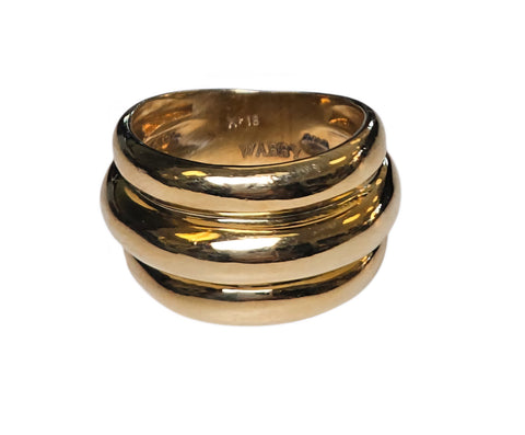 Ribbed Design Wide Ciger Band Ring in 18 Karat Yellow Gold