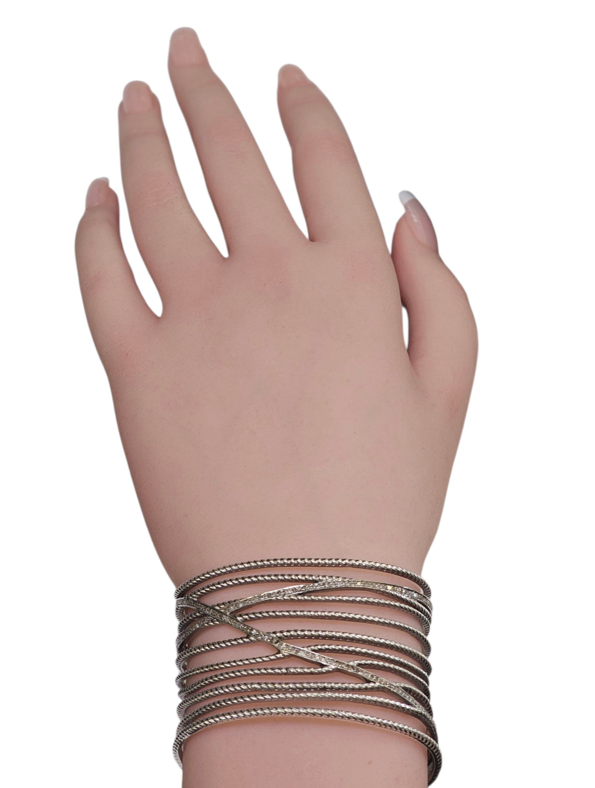 Diamond Multi-Stands Wrap Silver Bangle Bracelet