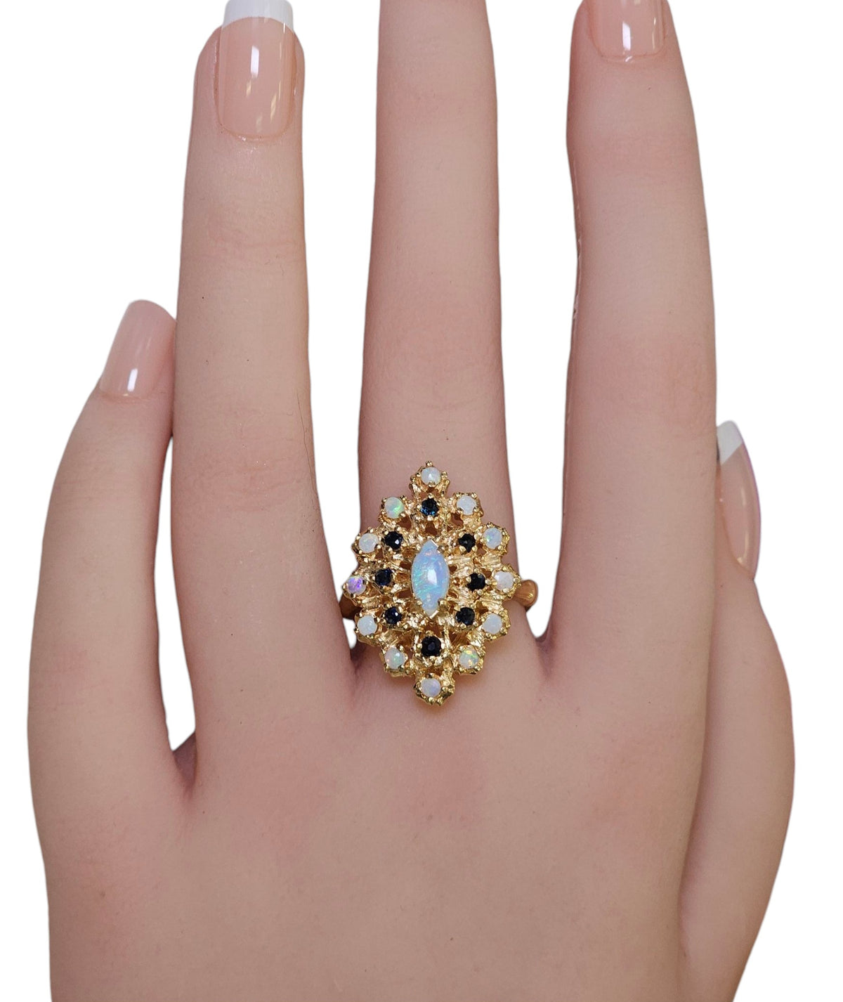 Opal and Sapphire Ring in 14 Karat Yellow Gold