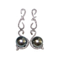Tahitian Pearl Diamond Dangle Earrings in 14 Karat White Gold