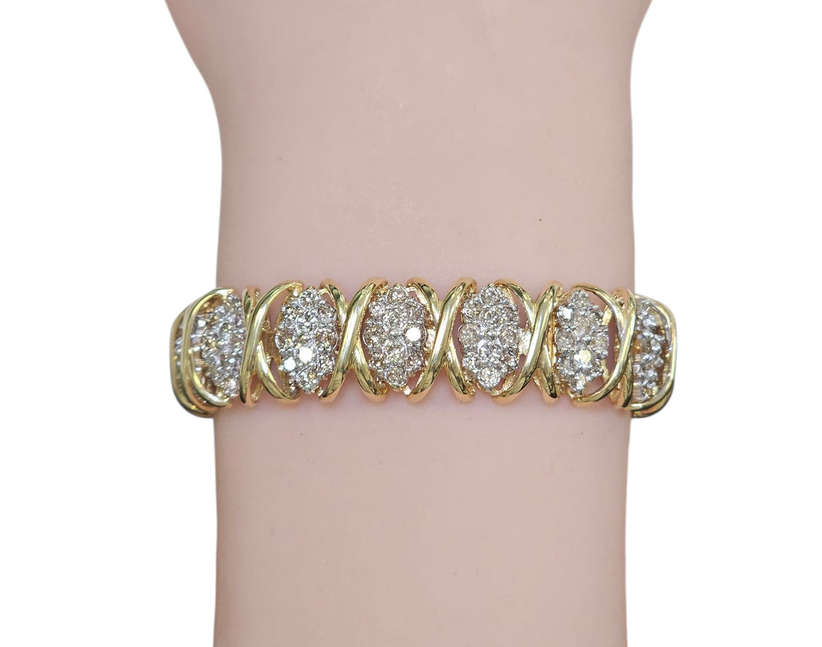 Cluster Link Diamond Bracelet in 14 Karat Yellow Gold