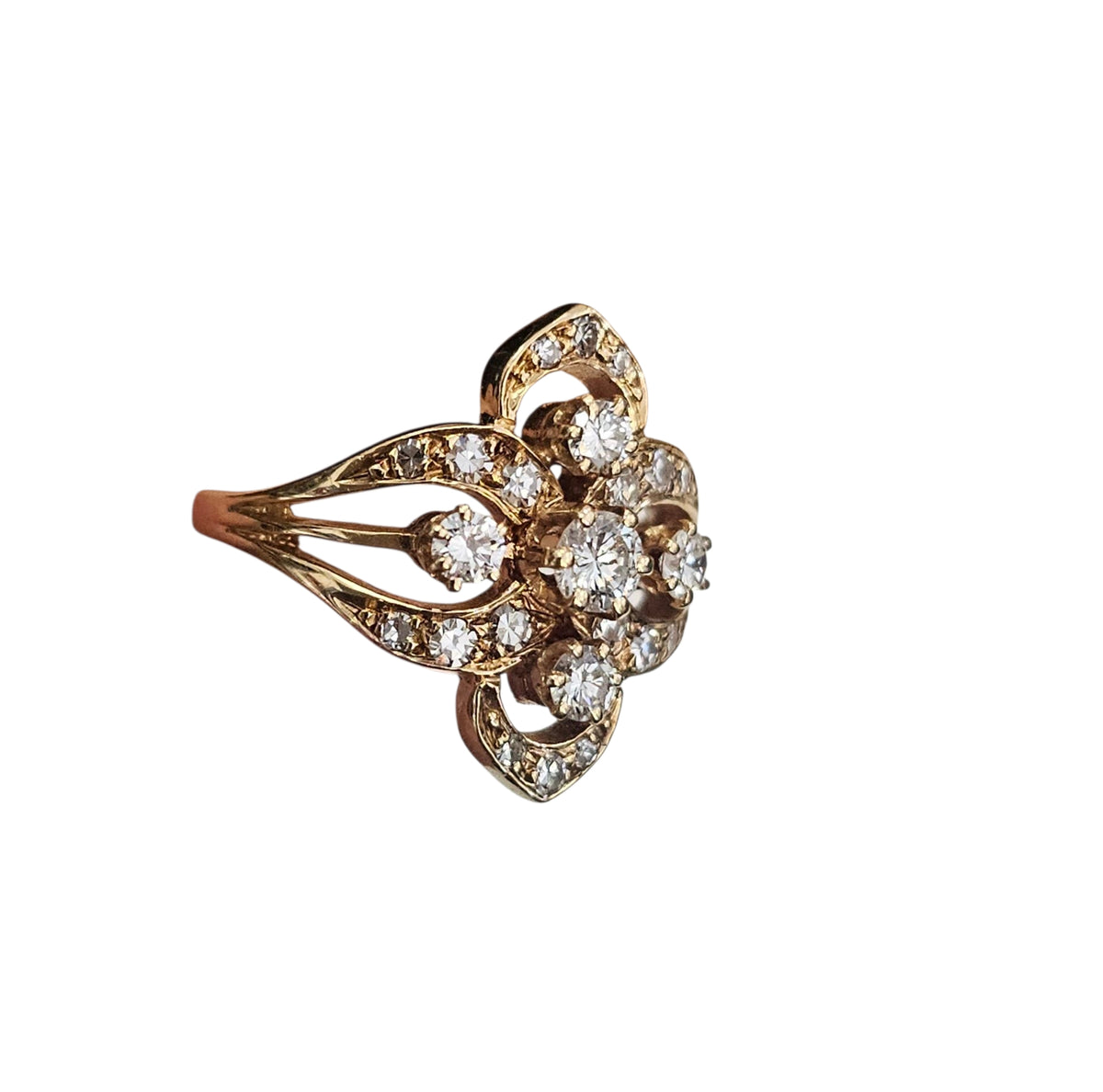 Starburst Floral Diamond Ring in 14 Karat Yellow Gold