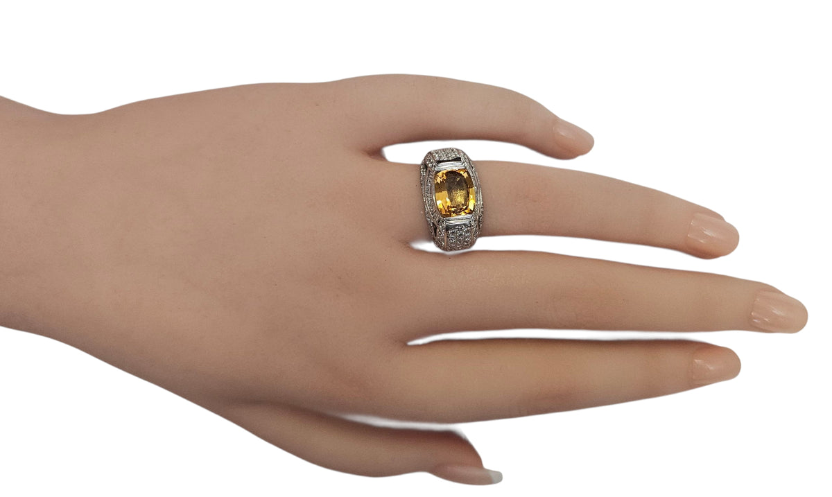 Citrine Diamond Ring in 18 Karat White Gold