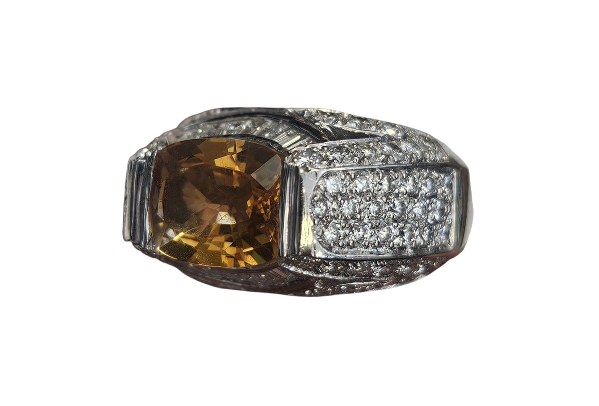 Citrine Diamond Ring in 18 Karat White Gold