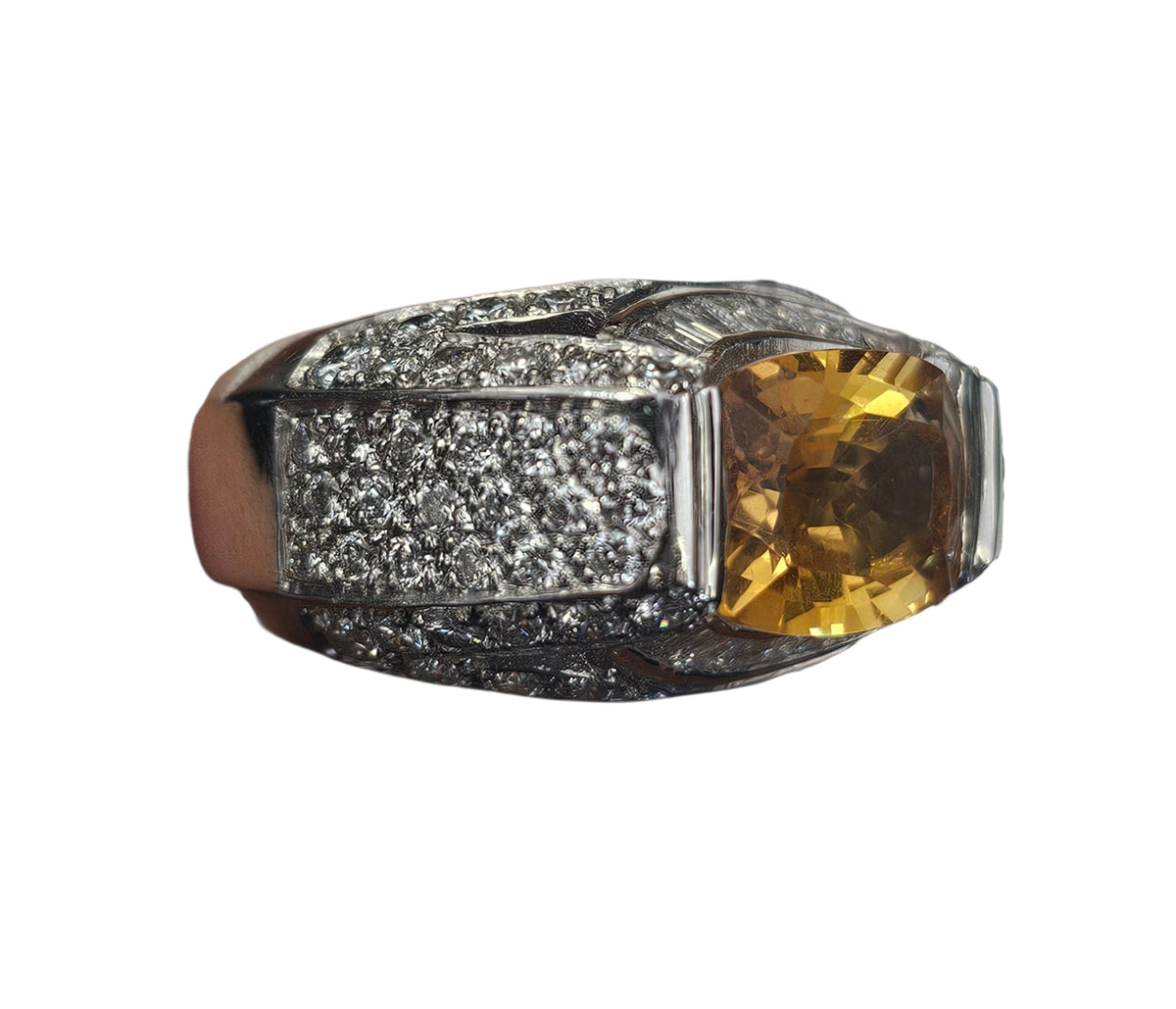 Citrine Diamond Ring in 18 Karat White Gold