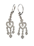 Heart Diamond Dangling Earrings in 14 Karat White Gold