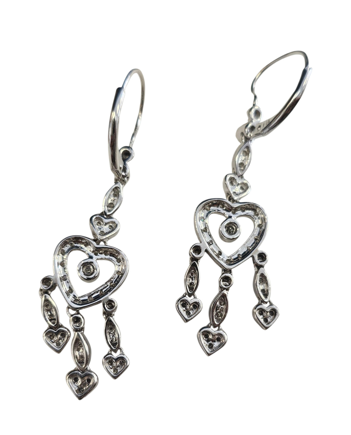 Heart Diamond Dangling Earrings in 14 Karat White Gold