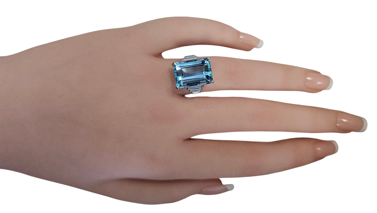 12 Carat Aquamarine Diamond Ring in Platinum