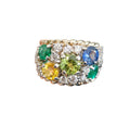Emerald, Peridot, Blue and Yellow Sapphire Diamond Ring in 18Karat Yellow Gold