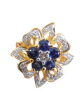 Blue Sapphire Diamond Flower Ring in 20Karat Yellow Gold