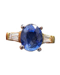 Blue Sapphire And Baguette Diamond Ring in 18Karat Yellow Gold