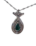 Pear Shaped Emerald Diamond Pendant in 18Karat White Gold