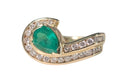 Pear Shape Columbian Emerald and Channel Set Diamond Ring made in 14-Karat Y.G