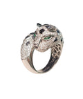 Diamond Panther Ring with Emeralds in 18Karat White Gold