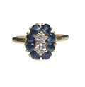 Double Diamond and Blue Sapphire Halo Ring made in 18Karat Yellow Gold