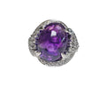 Cabuchon Amethyst and Diamond Ring In 18 Karat White Gold